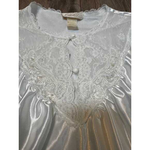 Vintage Cachet Modest Bridal Nightgown Satin & Lace Petite Medium Sears White - Picture 7 of 11